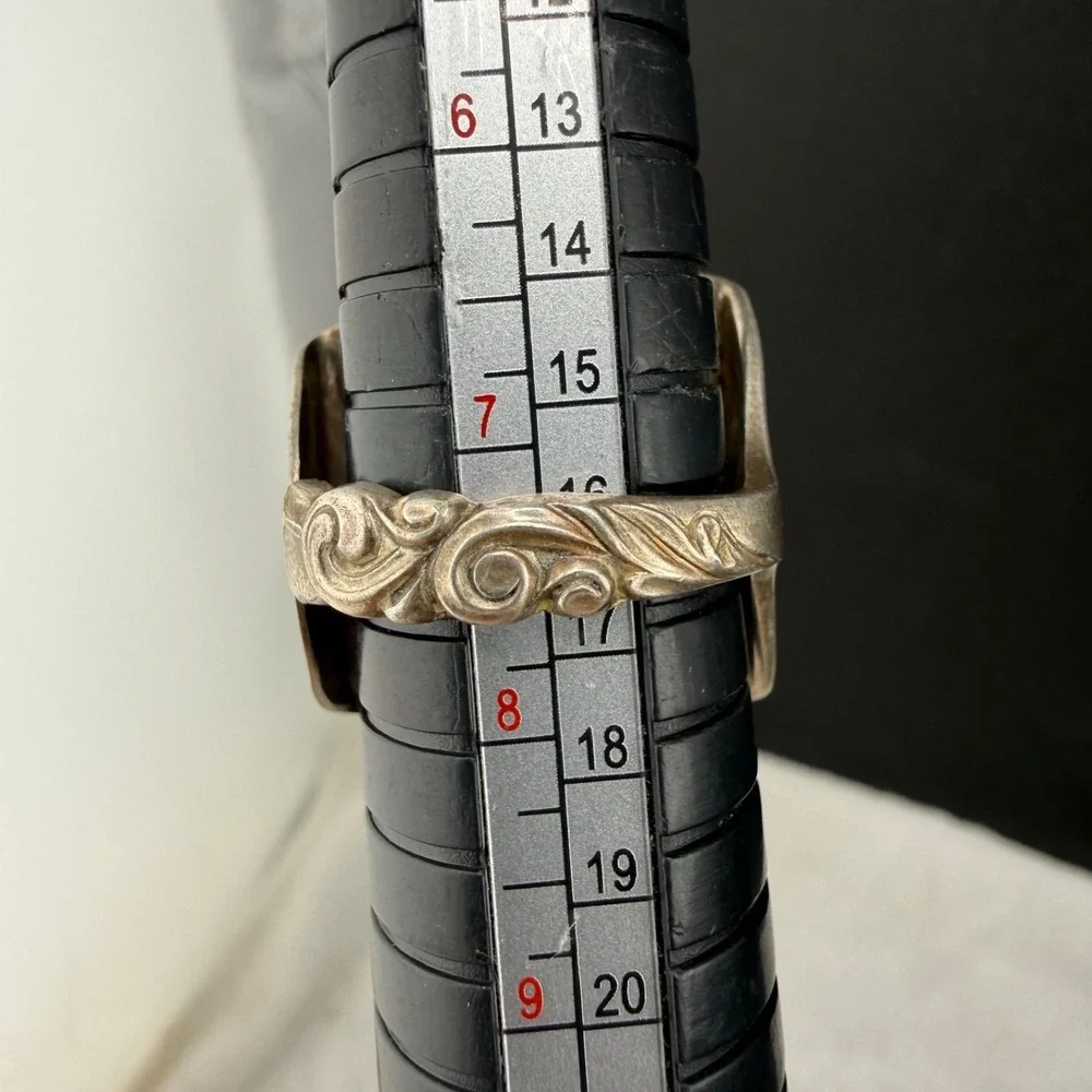 Vintage Hammered Spoon Ring Silver Tone Size 7.25